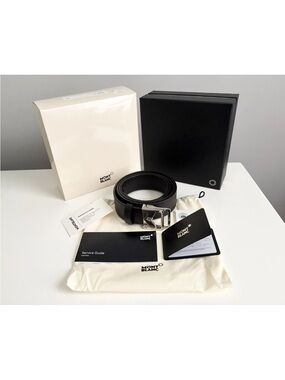 Authentic Montblanc M Buckle Double Ring Dark Brown Black Sfumato Leather Belt